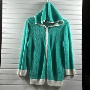 CHRISTOPHER & BANKS TEAL MESH HOODIE SIZE L